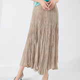 2025 Folded women's clothing A-word skirt women's medium and long high-waisted temperament, thin and drape, loose and big pendulum, Sanzhai pleated skirt