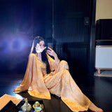 New Chinese silk fashion casual pajamas set, elegant bronzing loungewear, high-end light luxury three-piece set for women