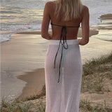 HULIANFU New 2025 2025 trade summer new sexy hollow perspective knitted beach vacation solid color skirt outer wear women