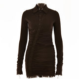 2025 Popular,  ins autumn and winter new dress fashionable sexy Spice girl single-breasted design long-sleeved pleated skirt