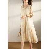 2025 Silk Heavy Industry Three-dimensional Bright Diamond Embroidered Skirt~ Loose New Chinese Mulberry Silk Dress, Women's Summer Long