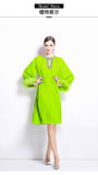 style women's clothing new dress popular autumn high-end sense diamond-encrusted hollow round neck fluffy sleeve pleated long dress