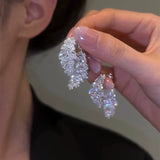 Light luxury zircon leaf earrings, women's niche high-end sense, front and rear earrings, light luxury sterling silver needle ear jewelry, new trend