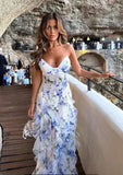 HULIANFU popular new spring and summer off-the-shoulder 2025 women's clothing fashion chiffon printing fairy long temperament evening dress dress