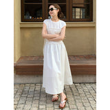 2025 THE MIND Tencel splicing dress 2025 high waist and thin pendulum A-shaped skirt T5012X (with bag)
