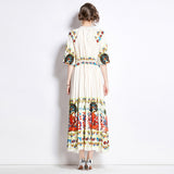 Popularan large-size women's clothing high-end printing heavy industry beaded pleated long dress pleated skirt temperament dress women