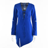 2025 design sense irregular slit short skirt women's  summer new long-sleeved hollow V-neck strap dress