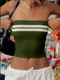 HULIANFU New summer new ins super hot 2025 knitted chest-wrapped top, female contrasting color striped tube top, hot girls wear tight outside