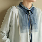 2025 Loose literary shirt casual fashion versatile mesh stitching lace-up short temperament long-sleeved cardigan  summer