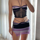 HULIANFU New summer new 2025 style casual neck strap tube top knitted sexy hip skirt knitted suit women