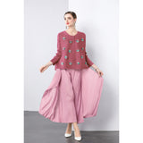 Miyake three-dimensional flower decoration versatile pleated cardigan top plus irregular loose pleated pants fashion suit