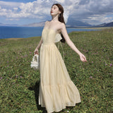 2025 super fairy seaside vacation dress ruffle leaf edge halter dress high atmosphere photo sexy fairy dress