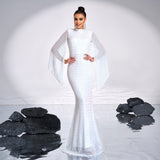 2025 high-end long-sleeved temperament round neck sexy long sequined banquet evening dress bridesmaid dress women