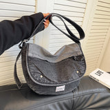 HULIANFU 2025 New washed denim messenger bag shoulder bag fashionable large capacity shoulder crescent bag design sense casual messenger bag
