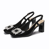 2025 778-3 thick heel high heels women's 2025 women's summer new rhinestone Mary Jane shoes rear empty square head high heel sandals women
