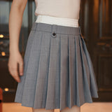 2025 25 spring and summer new wool blended elastic double waist college style age reduction versatile and thin pleated skirt short skirt