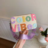HULIANFU 2025 Customized processed women's bags, new trendy contrasting color letters, camera bags, fashionable double zipper, small square bags, Popular style messenger bags.