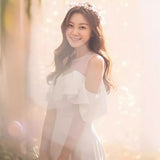 2025 New Korean two-wear simple medium and long dress, bride marriage registration certificate, daily wear satin small white dress