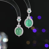 2025 New Chinese style high-end earrings 925 silver needles inlaid with zircon agate ice-transparent chalcedony flower oval earrings
