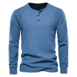 HULIANFU 2025 Popularan size New autumn and winter men's bottoming shirt Henry collar long-sleeved waffle T-shirt men's solid color Popular trade men's T-shirt