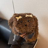 HULIANFU 2025 Autumn and winter new plush bag Japanese sweet wind cute plush bag puppy bow Popular style shoulder messenger bag