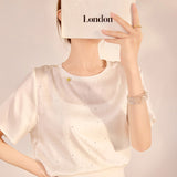 High-end personality temperament celebrity design shirt heavy industry diamond-encrusted short-sleeved T-shirt national style new top N3075