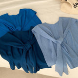 2025 Good-looking blue spring and autumn new ins style versatile Popular style knitted blue shawl air conditioner neck vest woman