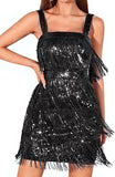 HULIANFU 2025 2025 New  solid color fringed sequins suspender cocktail dress skirt party dress short skirt fringed even