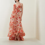 HULIANFU popular new spring and summer off-the-shoulder V-neck women's clothing suspender printing fairy long temperament evening dress big swing dress