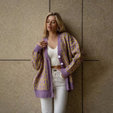 2025Popular,  popular autumn new top women, loose grid pattern collarless commuter OL temperament knitted sweater women