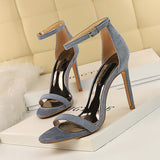 2025 829-2  style fashion simple summer high heels women's stiletto super high heel suede word with open toe sandals