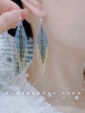 Color flash diamond fringed earrings women's  new trendy temperament light luxury high-end bohemian long earrings
