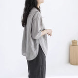 summer new soft gray loose five-quarter sleeve summer light loose shirt top women