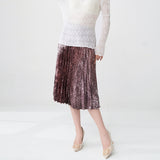 2025 A-shaped skirt pear-shaped figure small man printed elastic waist loose drape fashion versatile pleated skirt