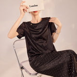 High-end personality temperament celebrity design shirt heavy industry diamond-encrusted short-sleeved T-shirt national style new top N3075