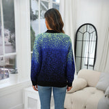 2025popular new knitted sweater cardigan sweater women's V-neck dark blue starry sky temperament commuter OL winter women's clothing