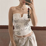 HULIANFU New summer  2025 new Spice Girls sexy knitted flower embroidered chest-wrapped short top vest outer wear women
