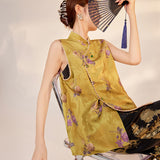 summer new national style light luxury printed vest temperament loose and thin high-end fashion top M6057