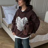 2025 design sense love towel embroidery contrasting color long-sleeved sweater women's spring and autumn new loose hooded sweater women's Popular trade