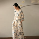 New Chinese dress, hibiscus flower embroidered commuter literary loose dress women's summer, travel photography skirt A0508