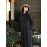 spring new product temperament literary and retro medium and long Japanese dress stand-up collar small slim women's dress