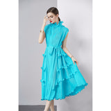 High-end dress dress sweet fungus edge slim long heavy industry pleated chiffon dress women  spring and summer