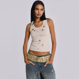 2025 Cross-border wasteland wind slim-fit metal decorative vest women's base spring new hollow bead knitted vest premium