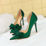 2025 626-H2 Korean version of fashionable sweet high heels, thin heel, super high heel, shallow mouth, pointed side, hollow bow, single shoes for women