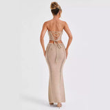 HULIANFU 2025 2025 trade spring and summer hot-selling new products, sexy trend backless tube top, hip-wrapped long skirt, knitted suit