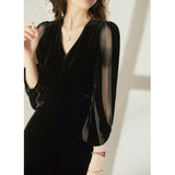 2025 High luxury mulberry silk velvet dress, silk little black dress  spring and summer new women's clothing, black skirt