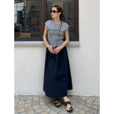 2025 THE MIND Tencel splicing dress 2025 high waist and thin pendulum A-shaped skirt T5012X (with bag)