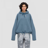 2025 Cross-border autumn and winter design sense embroidered sweater women's pullover hooded loose shoulder medium and long drawstring sweater high sense