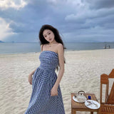 2025 high-end plaid tube top dress children's summer new a-word waist sleeveless holiday suspender dress