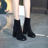 2025  High-heeled short boots women's autumn new square head thick-soled fashion women's boots waterproof rear zipper versatile thick-heeled Martin boots